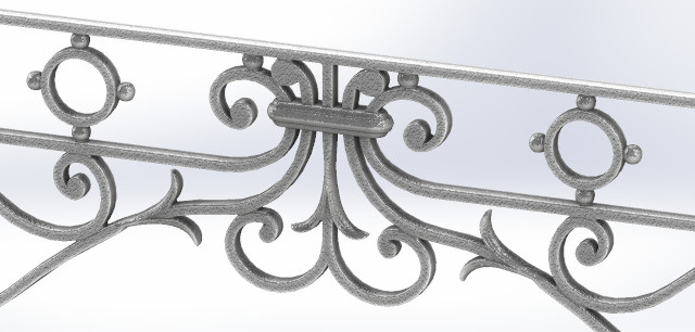 garde-corps, barre d'appui, appui de fenêtre, en fonte moulée et fer forgé_LOISELET_BW_details